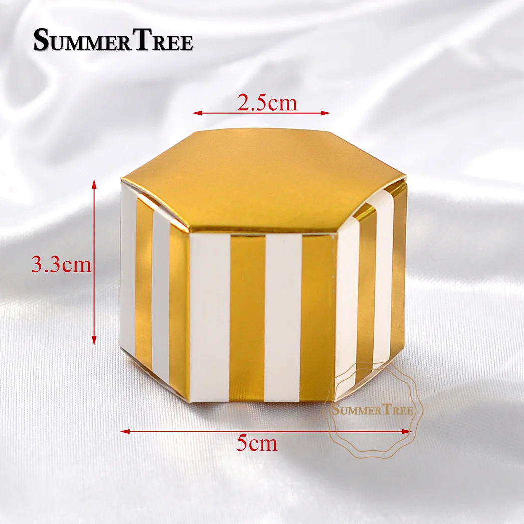 50 шт. конфетная коробка в полоску золотистые бронзовые цвета шестиугольная