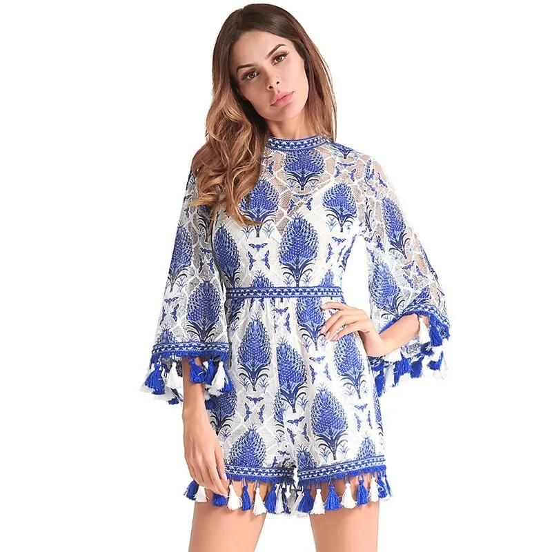 Ruiyige 2018 Лето Для женщин комбинезоны Boho комбинезон кружева вышивка кисточкой