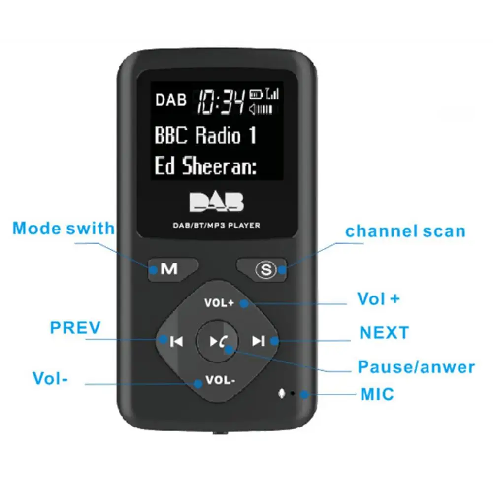 Карманный DAB портативное цифровое радио с Bluetooth MP3 плеер для пеших прогулок бега