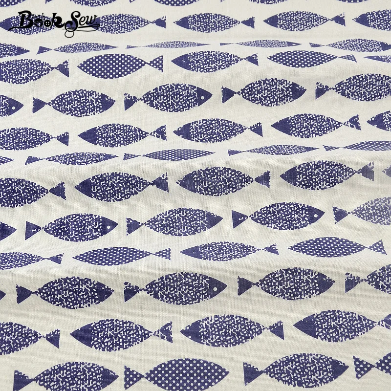 Booksew Home Textile Cotton Linen Fabric Fish Design Sewing Material Tissu Tablecloth Pillow Bag Curtain Cushion Zakka CM | Дом и сад