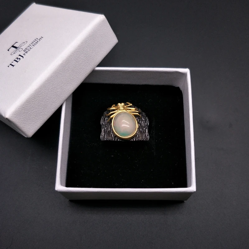 

TBJ,new creative "spider" look high quality natural ethiopia opal Ring 925 sterling silver special jewelry nice gift for girl