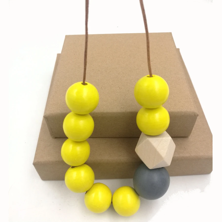 Геометрическое ожерелье pandant деревянная подвеска в стиле бохо пастельно-серого и