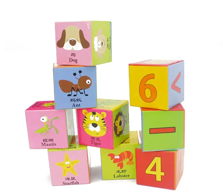 Детский деревянный квадрат 9 шт. 4*4 см Блок игрушек/дети 6 сторон животные