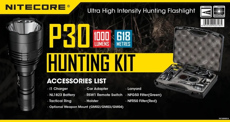 NITECORE 1000LM светодиодный P30 охотничий набор Тактический сверхинтенсивный фонарик бокссет+ аккумулятор 3400 мАч+ зарядное устройство F1