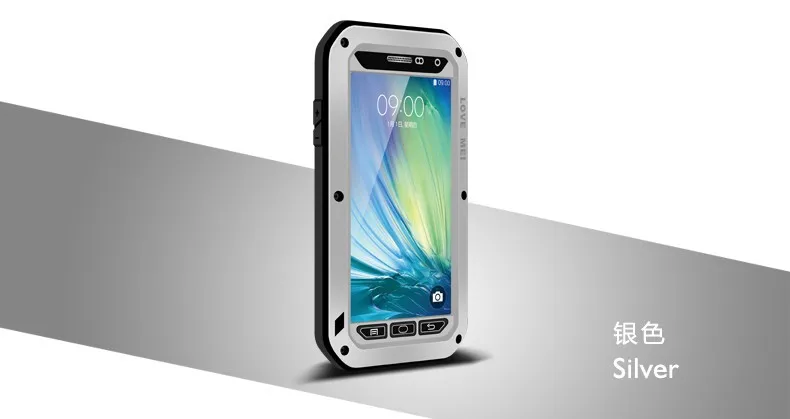 Silver Водонепроницаемый алюминиевый металлический чехол Love Mei Life для SAMSUNG Galaxy S5 S6 Note 3 4 5 A3 A5 A7 A8000 A9 Alpha Cover - Цвет: Silver