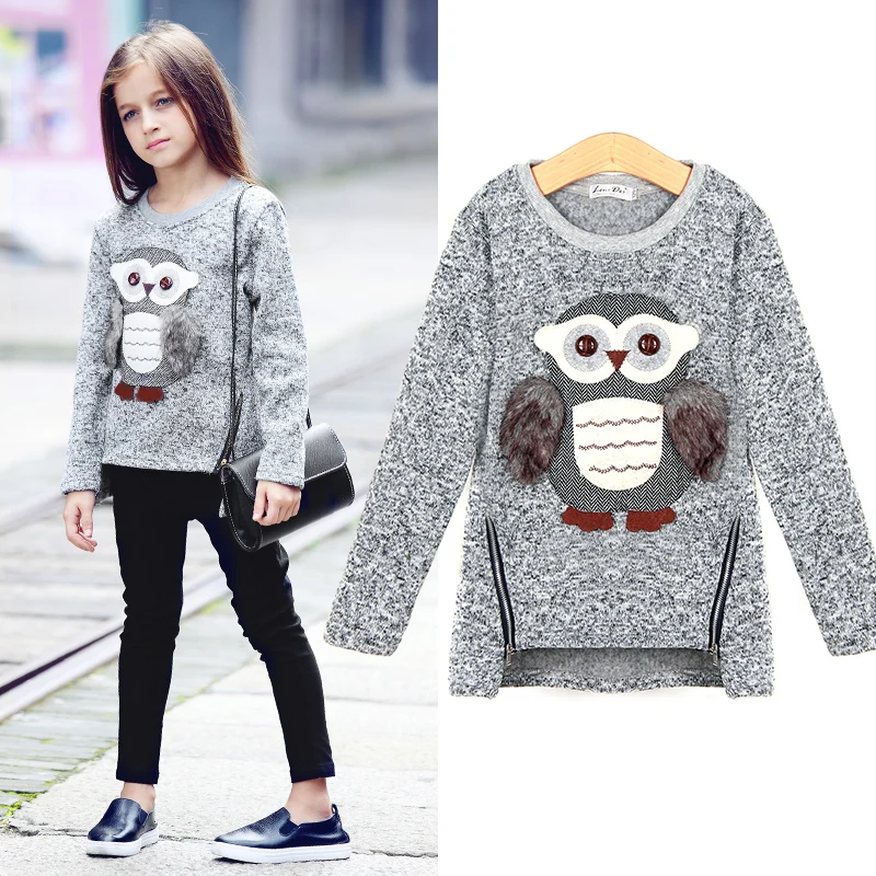 spring autumn New Arrival Big Girls Kids Coat Jackets Cartoon Cute Owl Casual Cotton 4-16y Old Girl Boy Clothes Lining Fleece | Детская