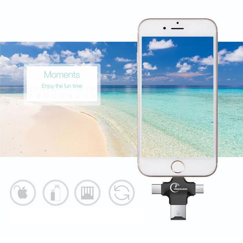 Ingelon 4in1 USB2.0 OTG Lightning Тип-C устройство чтения карт памяти карта mirco-SD для устройства чтения sd-карт "сделай сам" для iphone 6 7 8 плюс samsung S8 S9