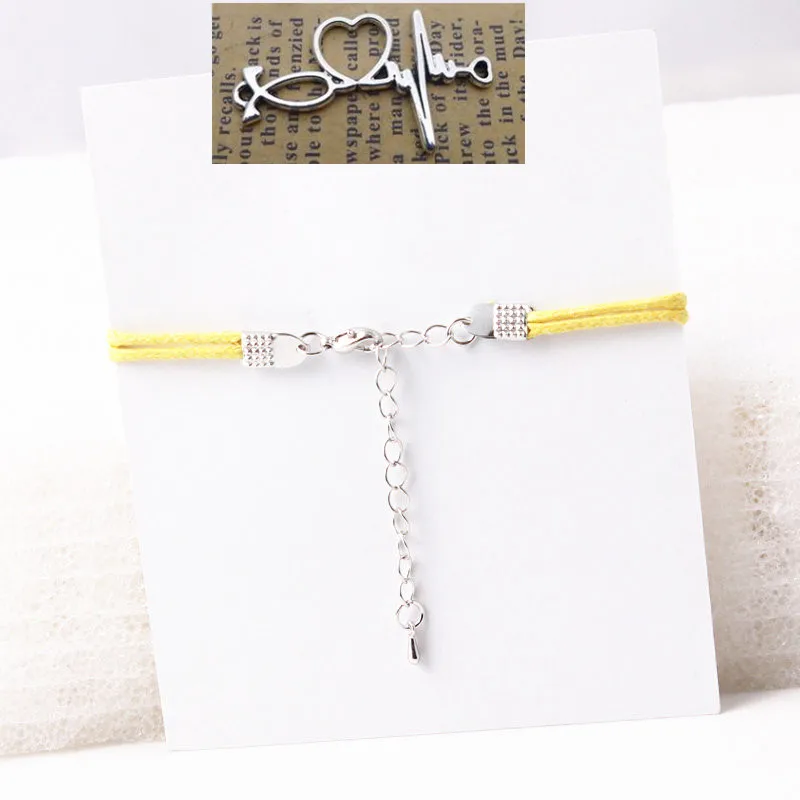 Rope same as pic Волна сердце браслет романтическая кардиограмма любви браслет с сердцебиением красный шнур Wish Card женские ювелирные изделия - Окраска металла: Rope same as pic