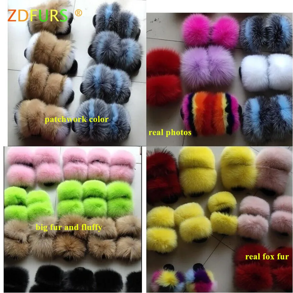 ZDFURS/; модные шлепанцы с лисьим мехом; шлепанцы без задника с натуральным мехом; Летние вьетнамки; повседневные Модные босоножки с лисьим мехом; модная плюшевая обувь;