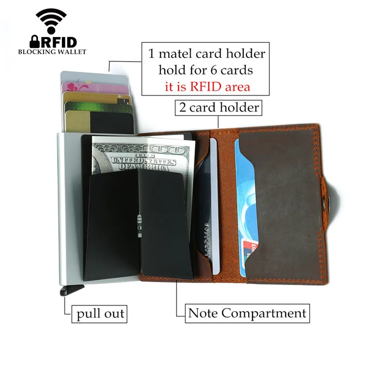 bisi goro 2019 genuine leather unisex business card holder metal rfid blocking mini slim credit crad wallet hasp travel purse free global shipping