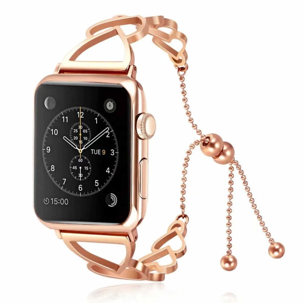 Ремешок в форме сердца для iWatch 4 3 2 1 женский браслет Apple Watch металлический из