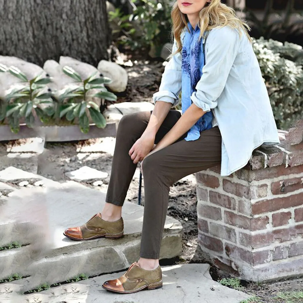 Женские тонкие туфли в стиле ретро обувь на низком каблуке с круглым носком chaussures