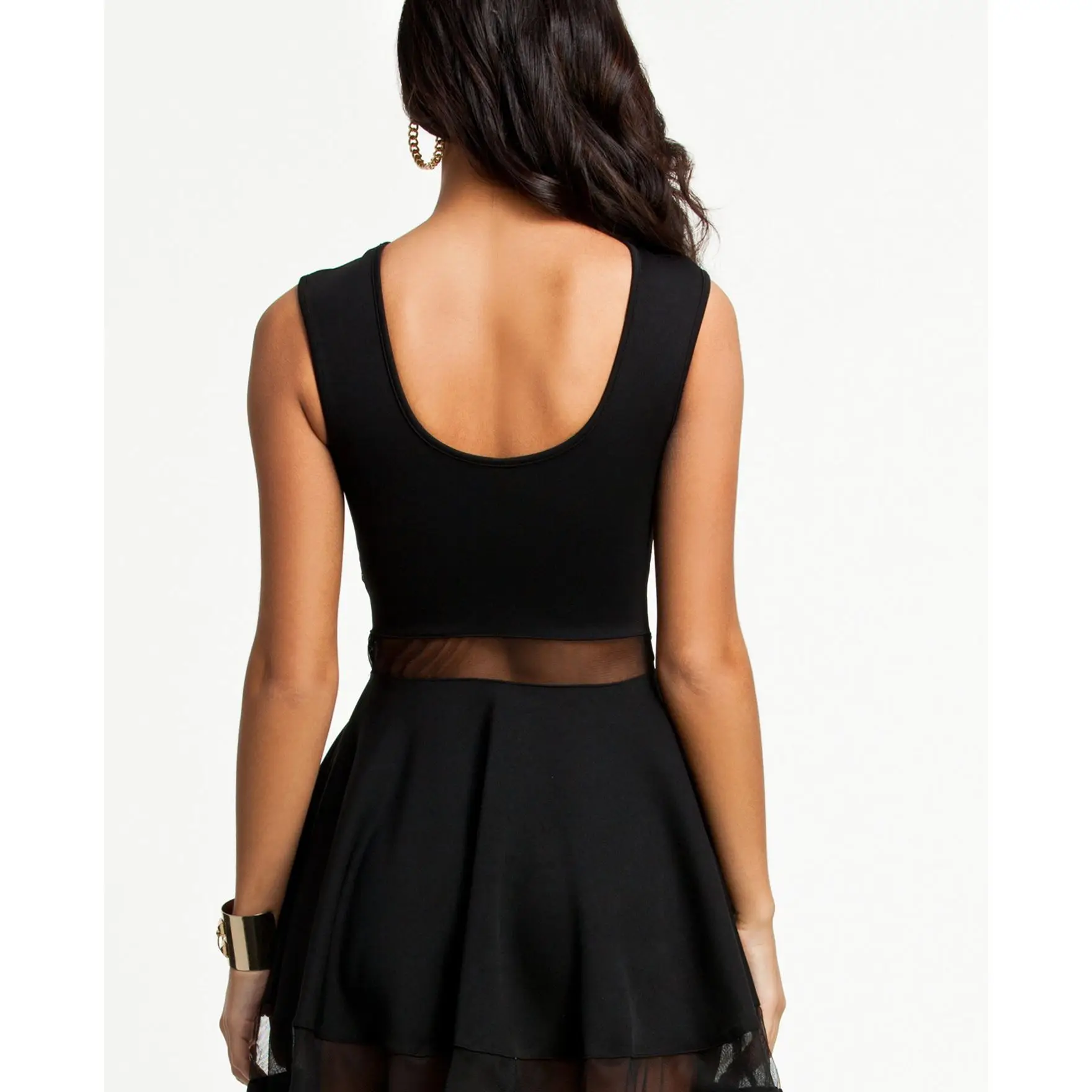 Высококачественное элегантное винтажное черное Сетчатое платье со вставками