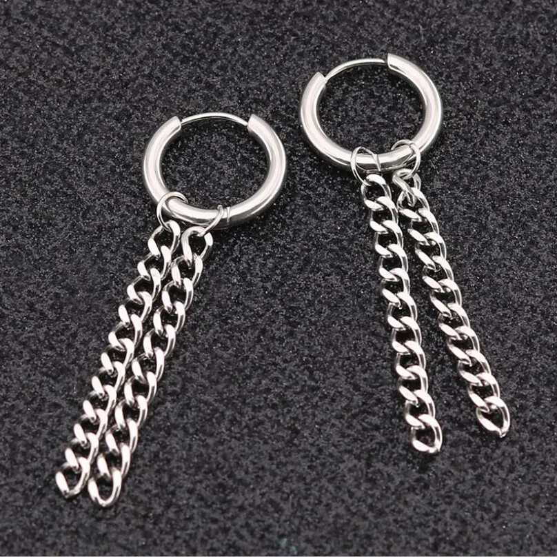 

37MM Two Chain Trendy Brief Titanium Stainless Steel Colors Plated Men Earring Drop Earrings For Women Classic Jewelry
