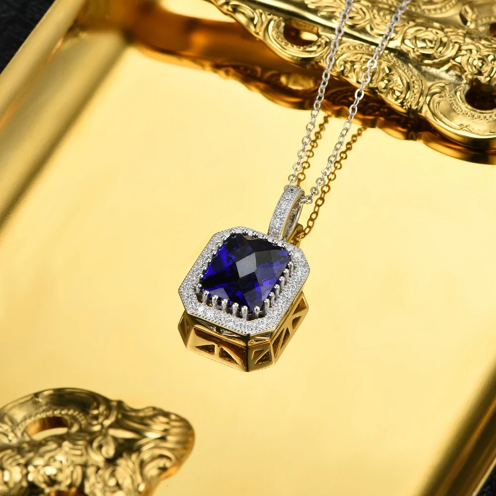 Цепочка с подвеской из серебра 925 пробы голубым камнем карата|pendants for women|pendant