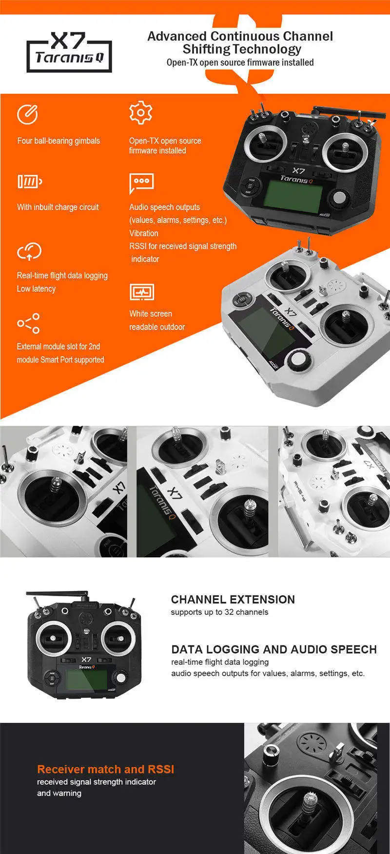 FrSky ACCST Taranis Q X7 2,4G 16CH Mode 2 передатчик пульт дистанционного управления белый черный международная версия для FrSky X/D/V8-II