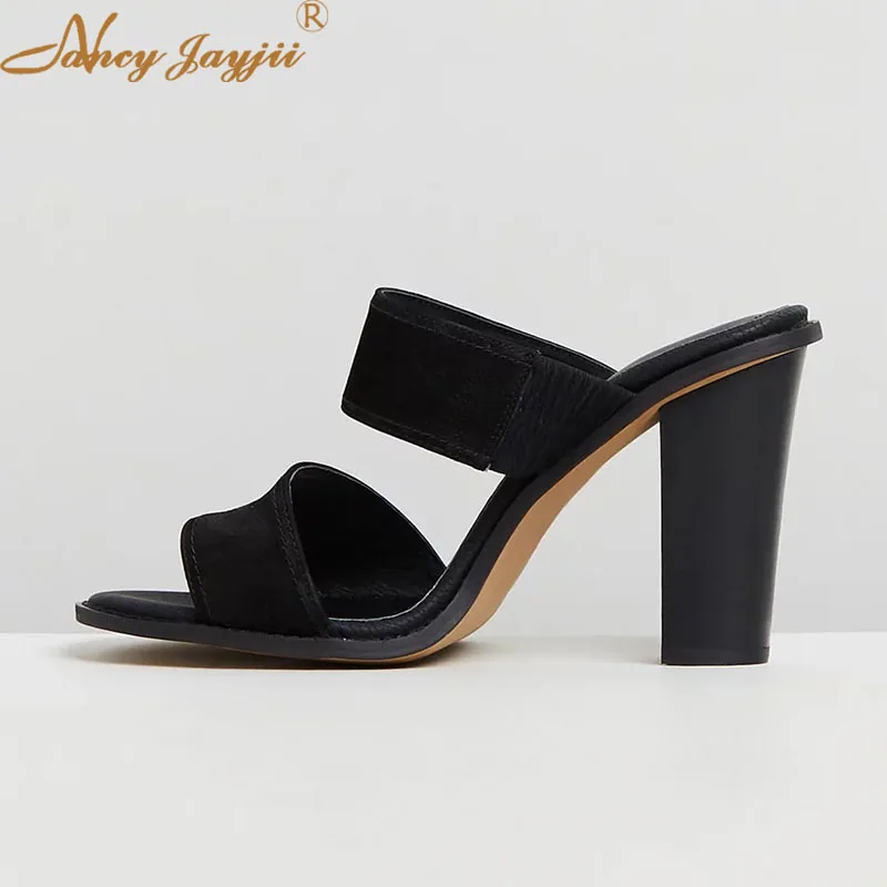 

Woman Slippers Female Shoes Black Solid Super high Square heels Outside&Indoor Basic Fashion Casual Leisure Mature 2022 Summer