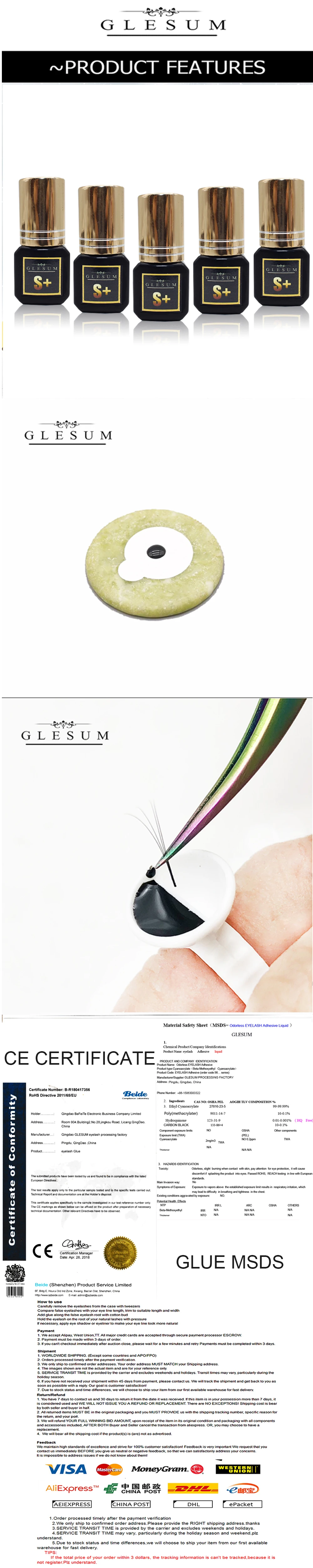 GLESUM быстро сохнет 1-2 сек 3 шт. клей для наращивания ресниц 5 мл прозрачные/черные ресницы норковые ресницы клей косметический