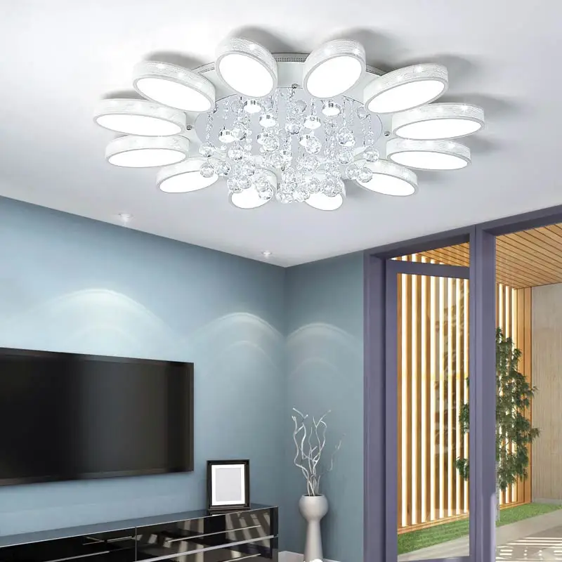 Современная хрустальная люстра с пультом дистанционного управления белая