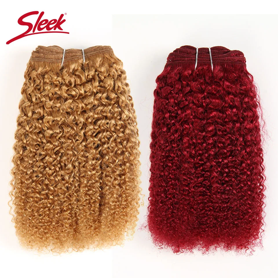 Sleek Afro Kinky Weave Curly Hair 1 Piece Ombre Mongolian Human Hair Weave Bundles Deal #27 #30 1B# Red# Remy Hair Extension