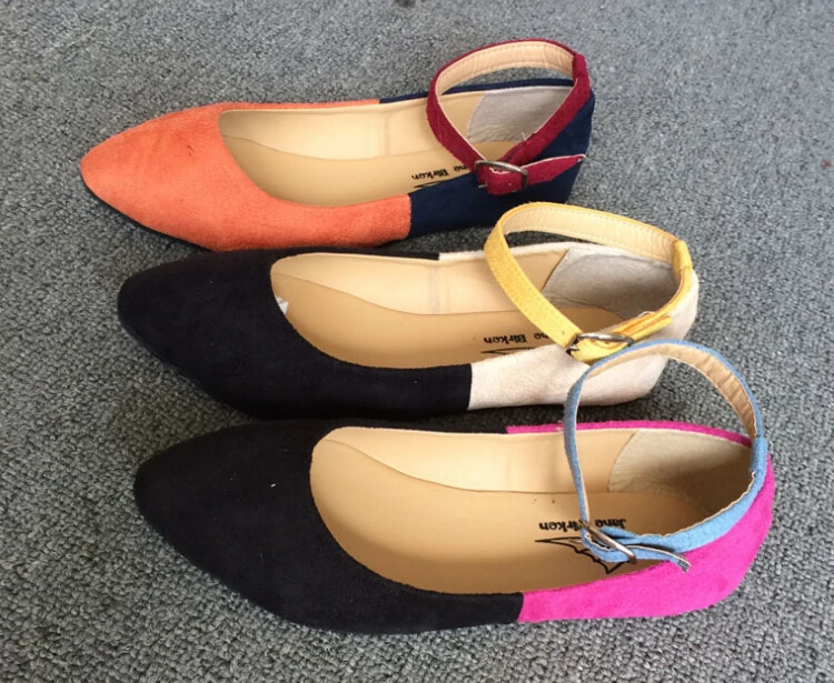 Женская обувь на плоской подошве с пряжкой оранжевого розового черного цвета