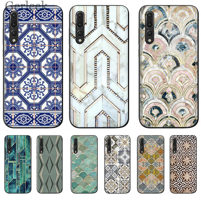 Чехол для телефона Morocco Art Deco Tile Map Алмазные Весы huawei P Smart P30 P8 P9 P10 P20 Lite Pro