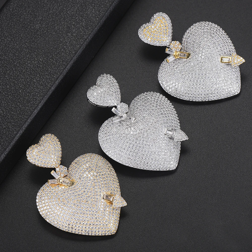 44*60 MM Fashion Dangle Earrings For Women Heart Shape Full Cubic Zirconia Inlaid Bridal Jewelry Drop | Украшения и аксессуары
