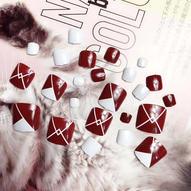 Квадратные накладные ногти для ног градиентные диагональные линии Diy ногтей