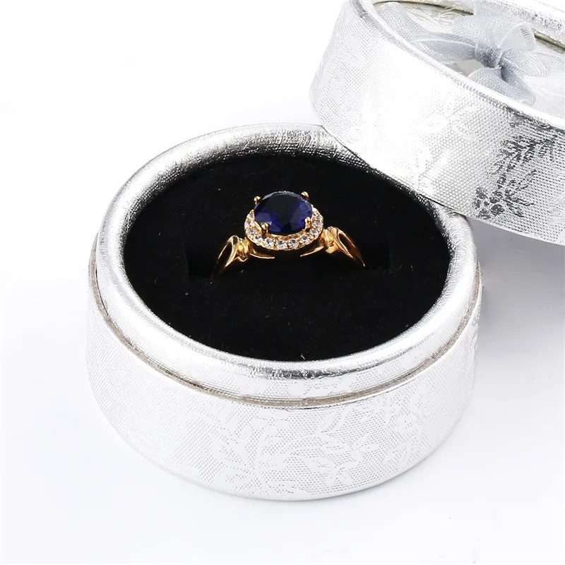 Женское кольцо на палец BUDONG с синим кристаллом и цирконием золотого цвета R329