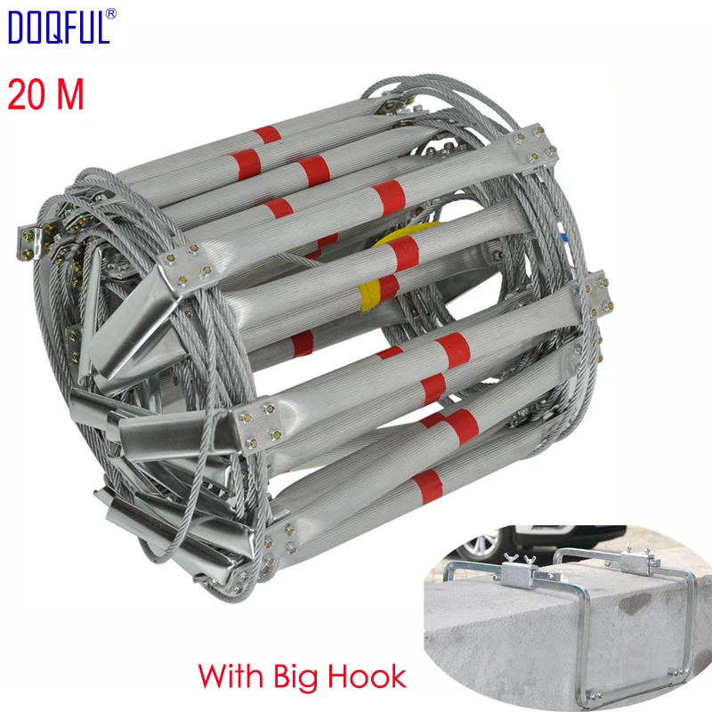 

20M Fire Escape Ladder Big Safety Hook 66FT Folding Steel Wire Rope Ladders Aluminum Alloy Emergency Survival Rescue Protection