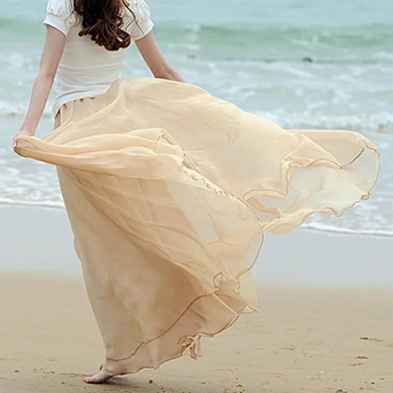 U-SWEAR 2020 New Arrival Fashion Women Skirt Big Swing Chiffon Floor-Length Long Bohemian Soft Vestidos Female Solid | Женская одежда