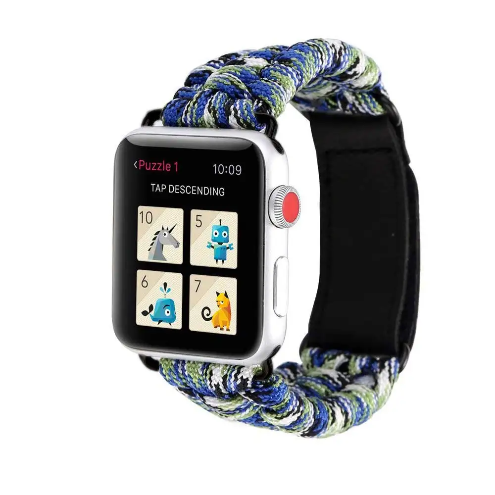 Camouflage blue Apple Watch Band, нейлоновые части, парашютный шнур, для спорта на открытом воздухе, кемпинга, активного отдыха, для женщин и мужчин, браслет, ремешок для iWatch Series 5 4 3 2 1 - Цвет ремешка: Camouflage blue