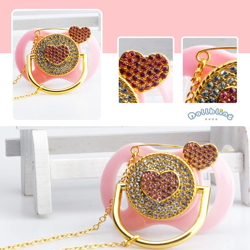 Dollbling новорожденных соска мозаика дрель милый мультфильм красное сердце экологически чистые соски металлическая цепь безопасности зажим для сосков