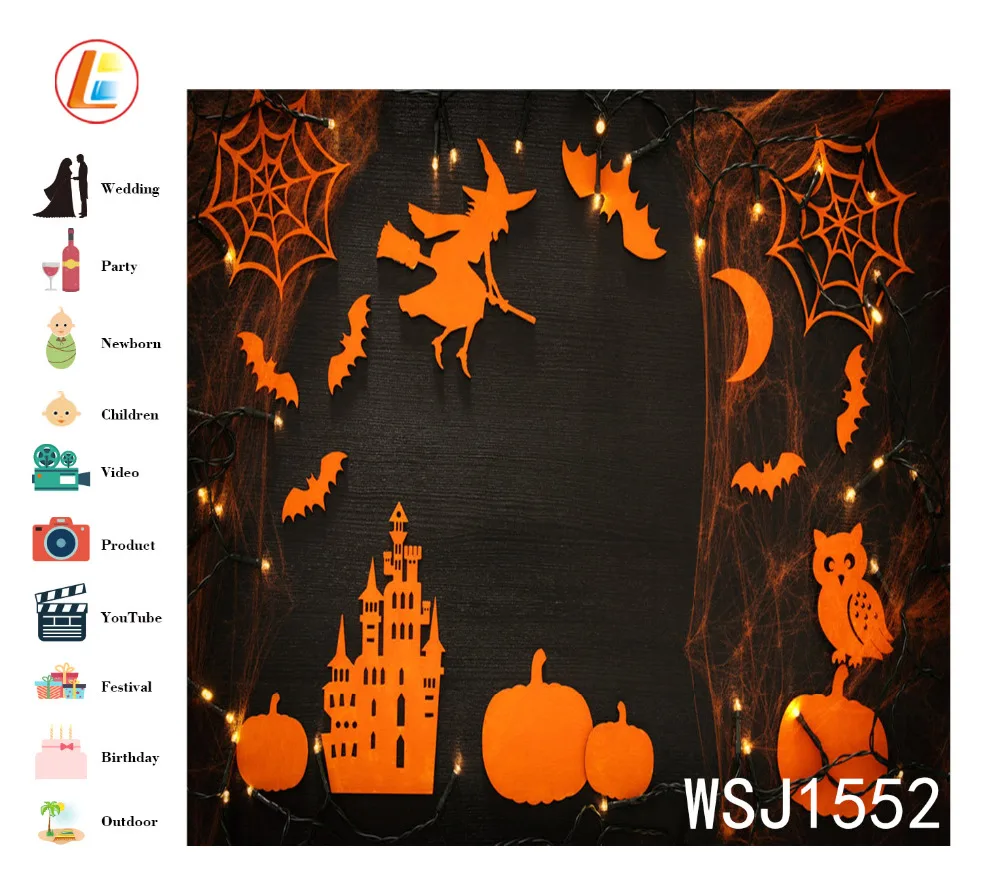 LB Polyester &amp Vinyl Halloween Theme Pattern silhouette owl Pumpkin Lantern Backgrounds For Photo Studio Photography Backdrops |