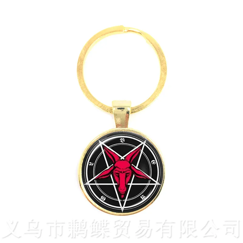 Красная овечья голова Pentacle брелки стеклянный купол художественный Рисунок круг
