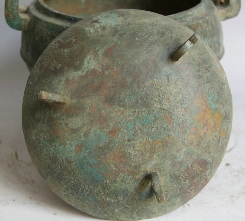 song voge gem S5913 10&quot Old Chinese Bronze Folk circular handle food word water vessel Pot Jar Crock | Дом и сад