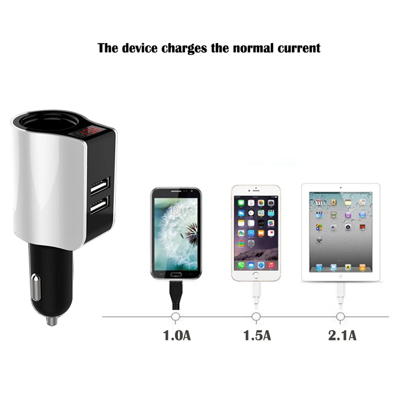 Автомобильное зарядное устройство со светодиодным дисплеем для iPhone 6 7 iPad адаптер