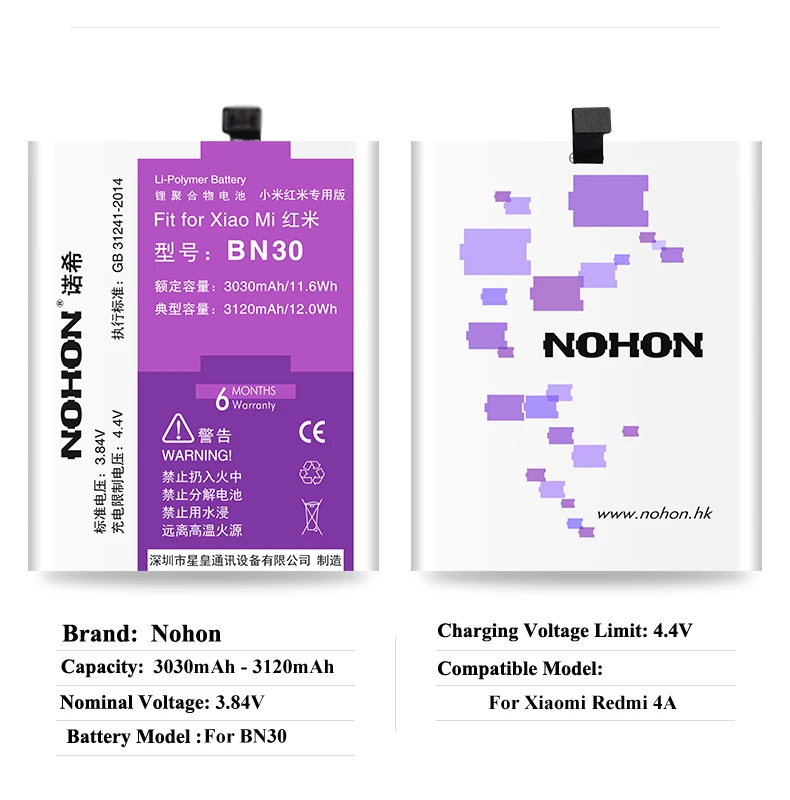 Nohon Аккумулятор для Xiaomi Redmi 4A BN30 Redmi4A 3030 мАч 3120 мАч встроенный аккумулятор большой емкости для телефона литий-полимерные аккумуляторы+ Инструменты