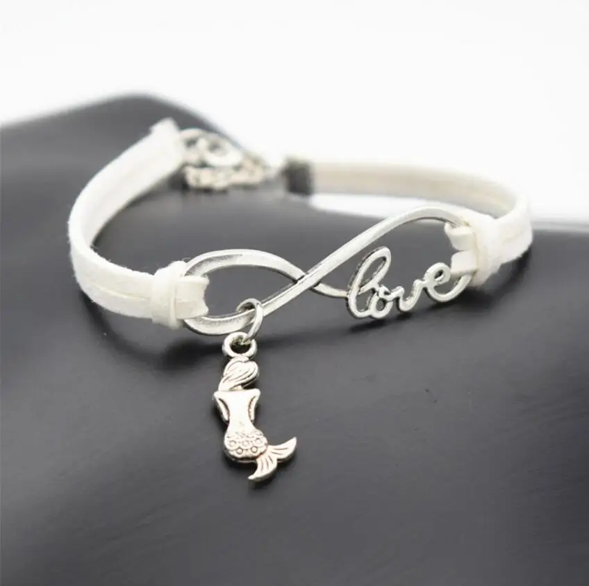 10pcs/lot Infinity Love 8 Bracelet Mermaid Charm Pendant Women/Men Simple Bracelets/Bangles Jewelry Gift N2 | Украшения и