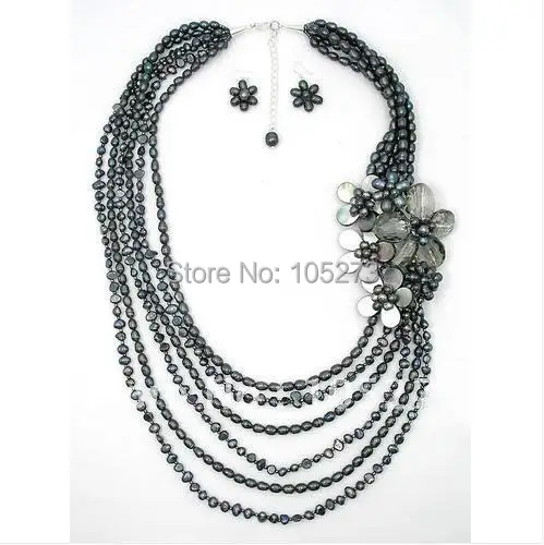 

Жемчужное ожерелье с шваброй из хрустального стекла, набор из 6 нитей, многослойное ожерелье/серьги, 24 дюйма, модные ювелирные изделия, новинка, бесплатная доставка FN839