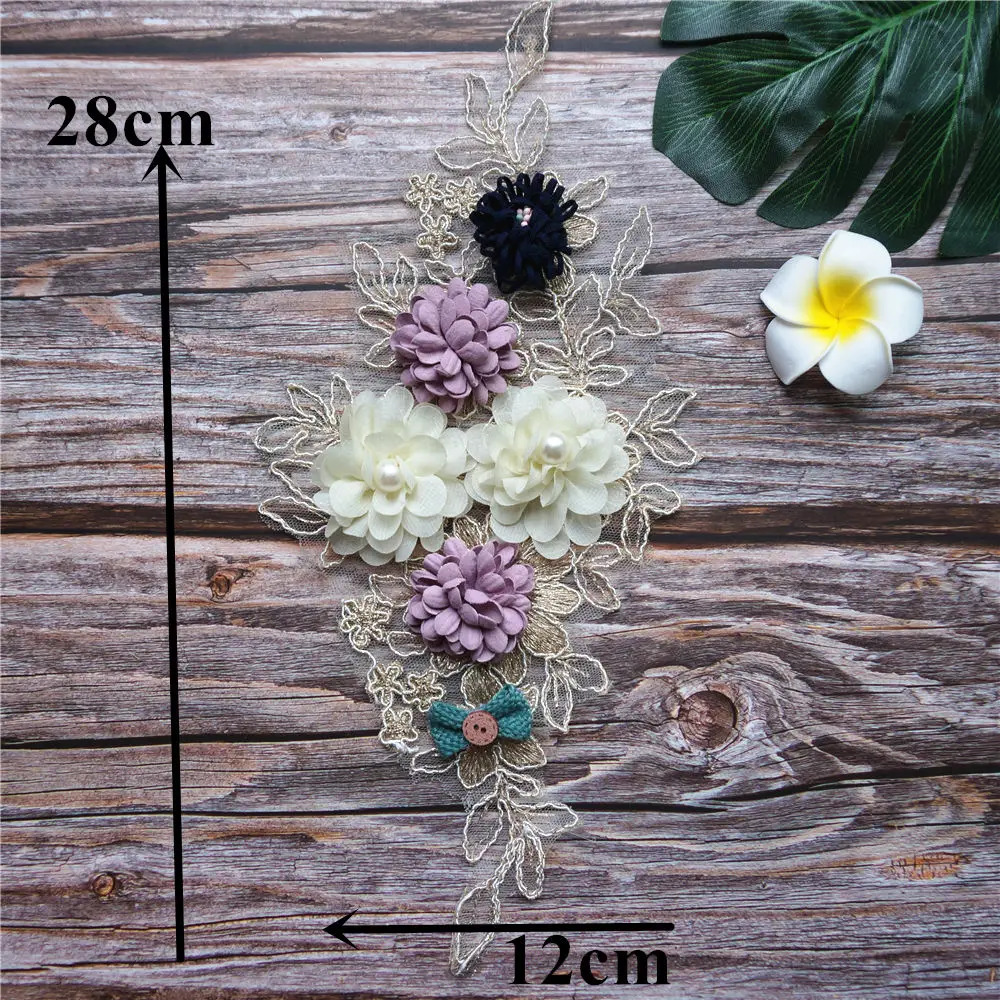 Бежевая 3D Цветочная кружевная ткань бисер вышитое свадебное платье Аппликация