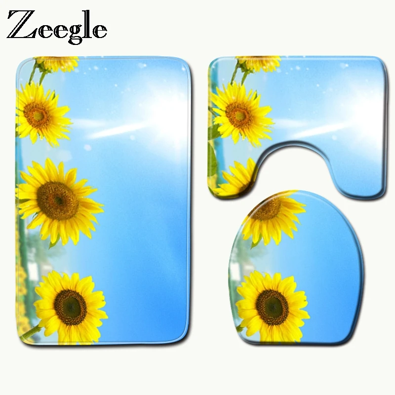 Zeegle комплект из 3 предметов с цветочным рисунком напольный ковер для Ванная