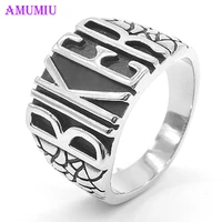 amumiu stainless steel silver biker ring mens motorcycle biker band party ring vintage punk rock style jewelry for gift r031