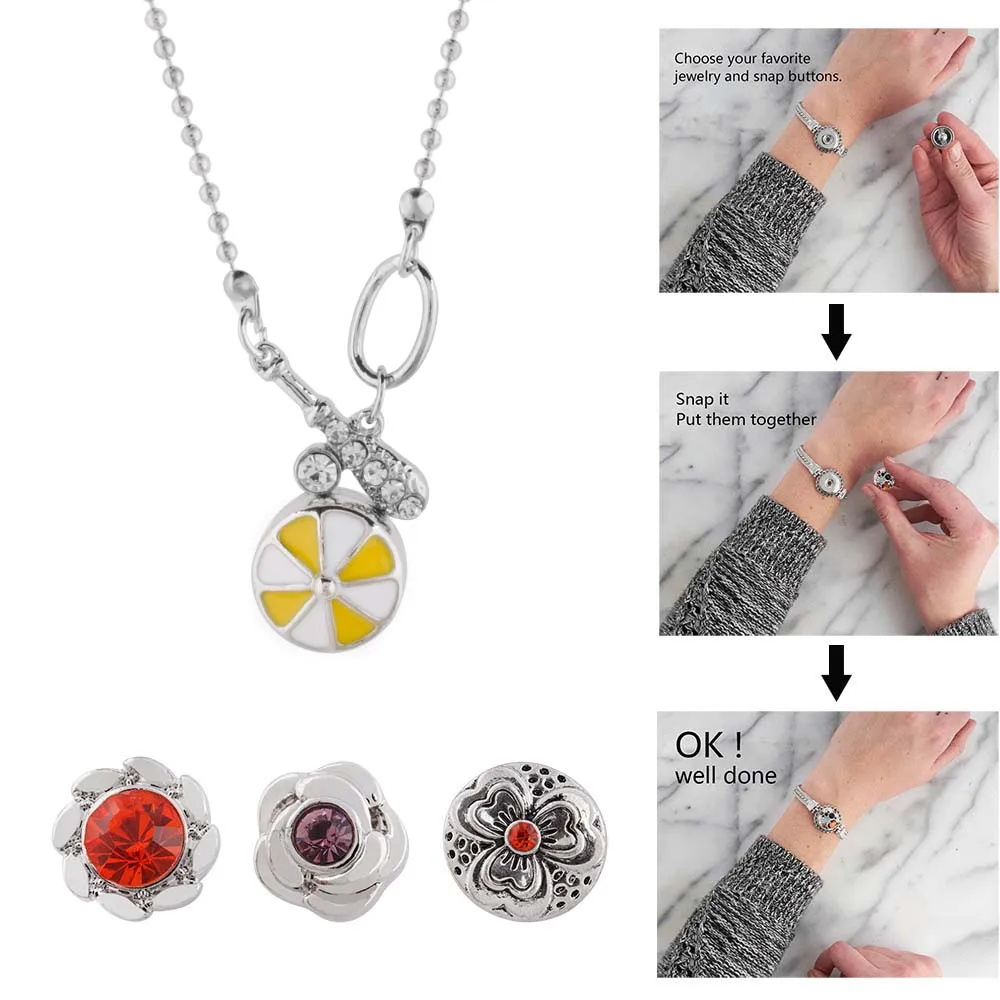 Partnerbeads Rhinestone Cross Charm Women Jewelry Snap Button 12mm Pendants Necklace Silver Beads Strand Chain Punk Gift KS1133 | Украшения