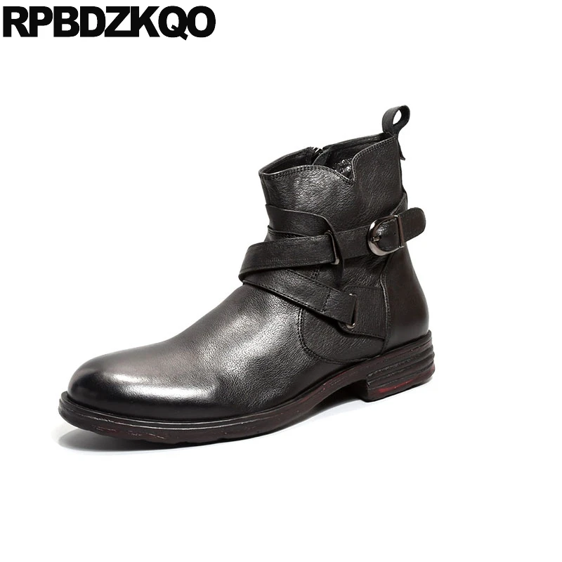 ретро мото боты ручной работы стильный Runway черный сапоги дизайнер коренастый