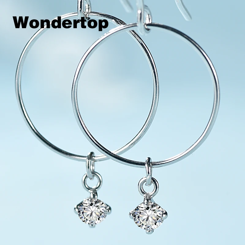 Wondertop authenticl стерлингового серебра 925 большой круг с ясно кубический циркон