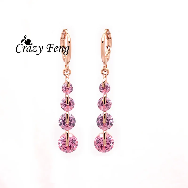 Женские длинные висячие серьги Crazy Feng золотого цвета с фианитами и кристаллами