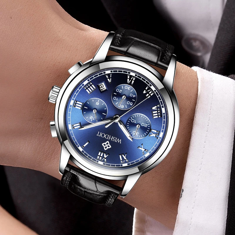 Мужские часы Топ бренд класса люкс WISHDOIT мужские водонепроницаемые кварцевые