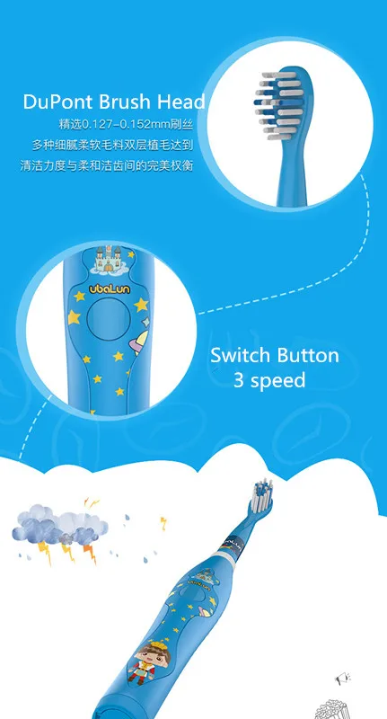 Usb зарядка Детская электрическая зубная щетка мультфильм водонепроницаемый мягкие волосы ультразвуковая вибрационная электрическая зубная щетка с 4 головками