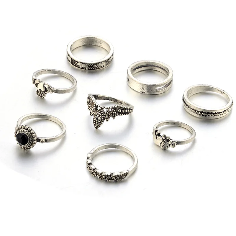 Женский винтажный набор колец Anise в богемном стиле с кристаллом виде любовной